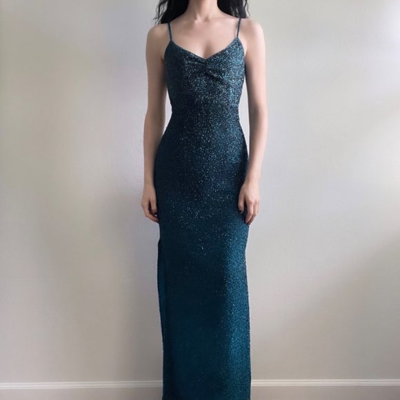 Cache Dresses & Skirts - Cache Vintage Teal Beaded Formal Floor Length Dress